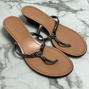 Coach Silver Leather Wedge Sandals Women’s Size 8B Thong Slip On